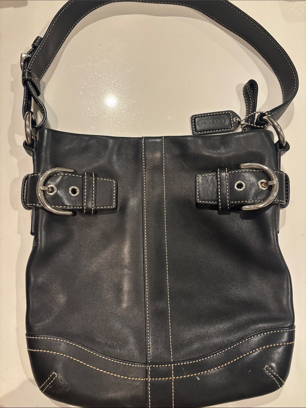 Coach Black Leather Buckle Shoulder Bag